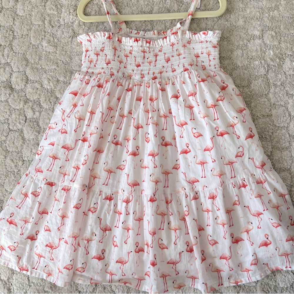 Janie and Jack White Sundress with Pink Flamingo Print